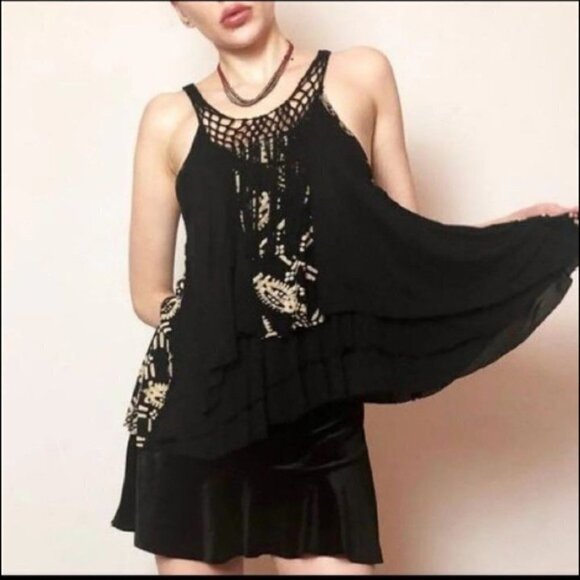 Free People Tops - Free People Boho Bleached Tie Dye Look Fringe Tank